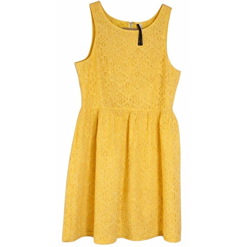 Kensie womens xl eyelet yellow dress spring summer - Picture 2 of 9